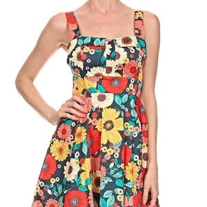 Ixia 60's Floral Print High Waist Dress Size Small